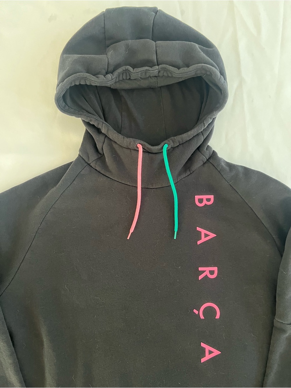 Nike Barcelona Black Hoodie with Neon Pink & Teal Drawstrings